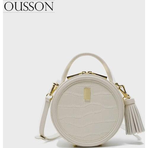 OUSSON 2021 New Design Fashion Small Circular Bag Exquisite Female Leather Crossbody Bag For Woman