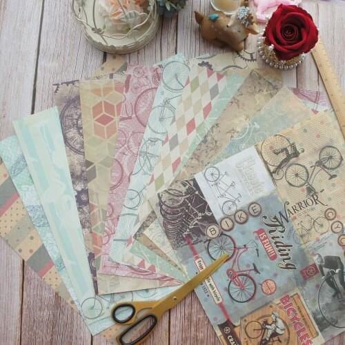 24sheets 12" DIY Ride A Bicycle To Zoo Retro style Design Gift Wrapping Paper Creative Paper Craft Handmade Scrapbooking Set