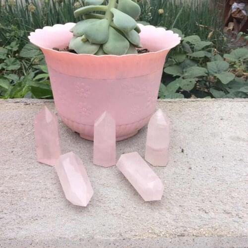 5pcs lovely 100% natural rose quartz crystal gemstone wand meditation chakra healing stone as household articles