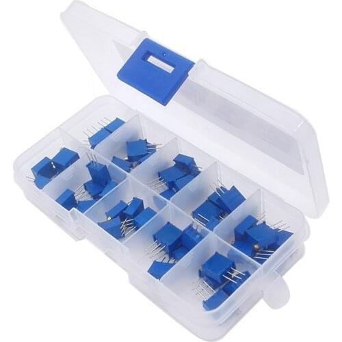 50pcs 10Value 3296W Trimmer Trim Pot Variable Resistor Potentiometer Kit W/Box 500R 1K 2K 5K 10K 20K 50K 100K 200K 1M Power Tool