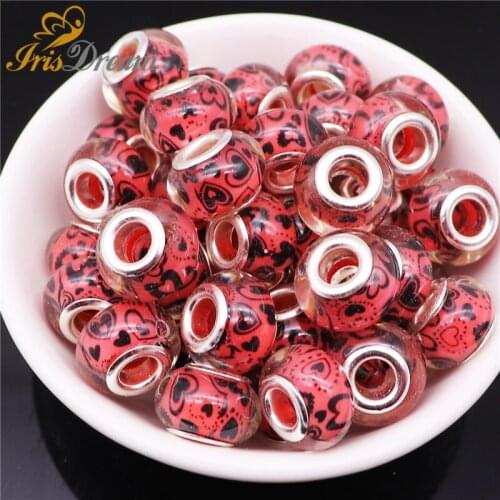 50Pcs Color Heart Shape Rondelle Spacer Beads for Jewelry Making Large Hole European Beads fit for Women Girl Pandora Bracelet