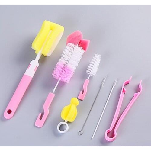 4/7Pcs Baby Bottle Brush Set Baby Nipple 360-degree Rotating Clean Sponge Spout Cup Brush Kit Bottle Cleaning Tool
