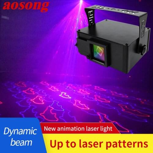 AOSONG 3D Animation Laser Light LED Flashlight Voice Control Stage Lamp with Remote Control For KTV Bar