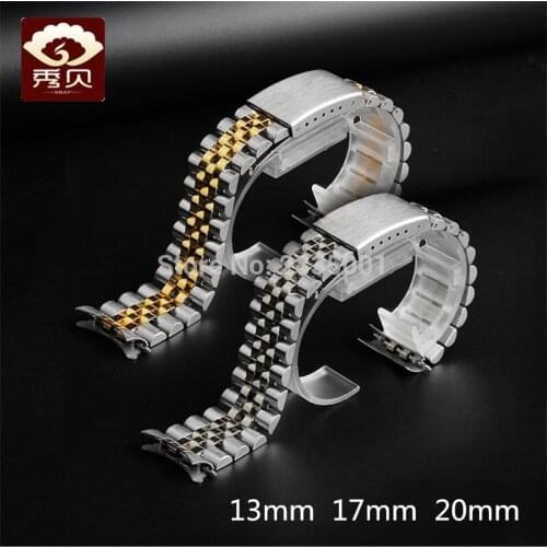Curved End Stainless Steel Watchband 13 17 19mm 20mm Silver Gold Bracelet Folding Clasp For RX Date-Just Jubilee Day-date Watch