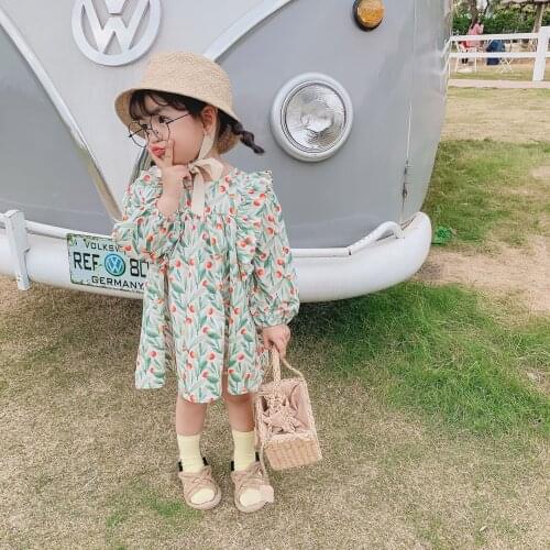 Spring Autumn Kids Dresses for Girl Korean Flower Long Sleeve Princess Dress Fashion Girl Dress 2 3 4 5 6 Years Child Dress New