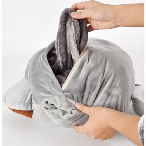 Travel Throw Pillow Folded Blanket Quilt Set Plush Animal Toys for Car Camping