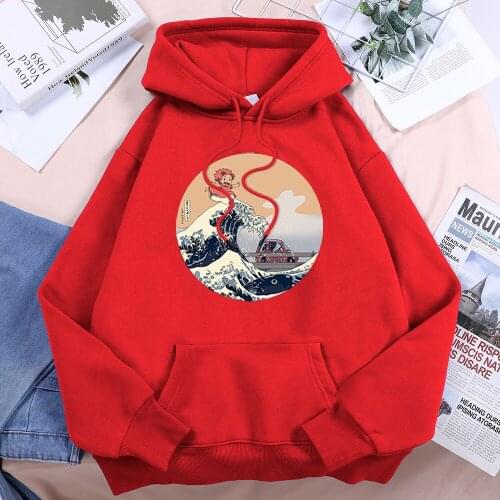 Hokusai On The Cliff By The Sea Female Hoodie Harajuku Fleece Hooded 2021 Creativity Casual Hoody Hip Hop Gothic Woman Hoodies