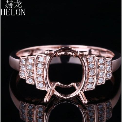 HELON Oval 7X9mm Solid 14K Rose Gold Natural Diamond Semi Mount Ring Engagement Wedding Setting Women Trendy Fine Jewelry Gift