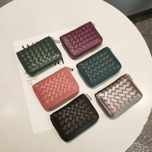Women Wallet 2021 New Sheepskin Handmade Weave Zipper Card Pack Women and Men MiNi Coin Purse Genuine Leather ID Holders