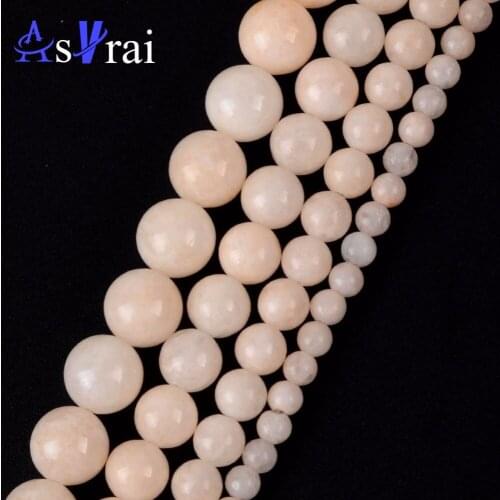 Natural Stones Beige Angelite Jades Round Loose Beads for Jewelry Making 4 6 8 10mm Gem Beads Accessories Diy Women Bracelets