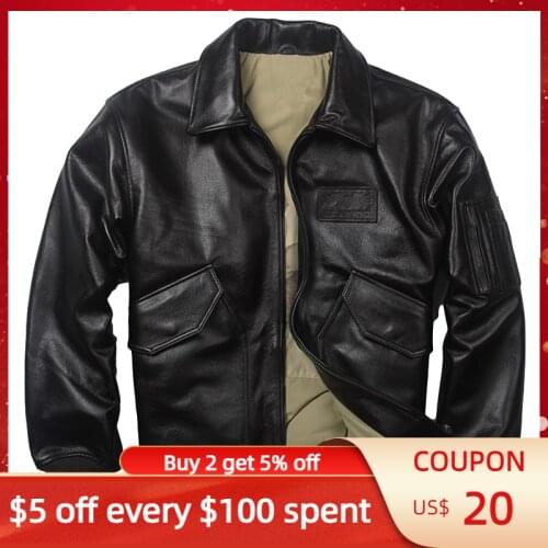 2021 Dark Brown Military Style USAF Pilot Leather Jacket Men Europe Size XXL Genuine Natural Cowhide Autumn Loose Aviation Coat