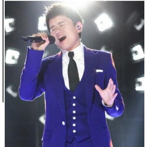 S-5xl New Blue Suit Three-piece Men Studio Photo Groomsmen Suit Dress Bar Performance Party Stage Singer Costume Groom Wedding