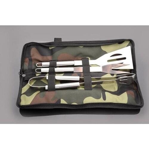 DHL 20Set Practical Camouflage 3 PCS BBQ Grill Tools Set Thicker Stainless Barbecue Accessories Tongs SN488