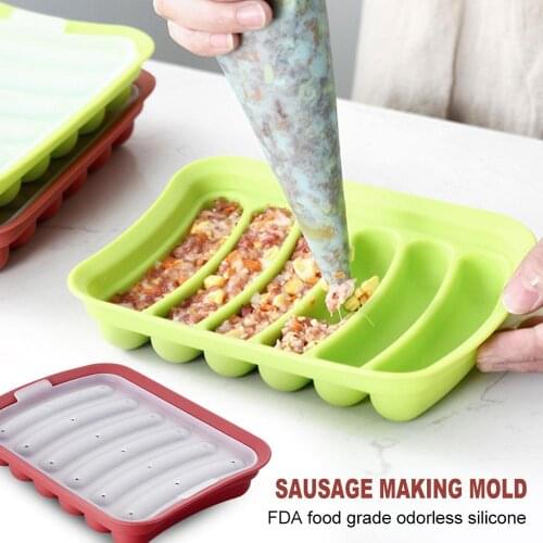 New DIY Sausage Making Mold Silicone Burger Hot Dog Maker Mould With 6 Cavity Patty Makers Microwave Oven Safe New Kitchen Tools