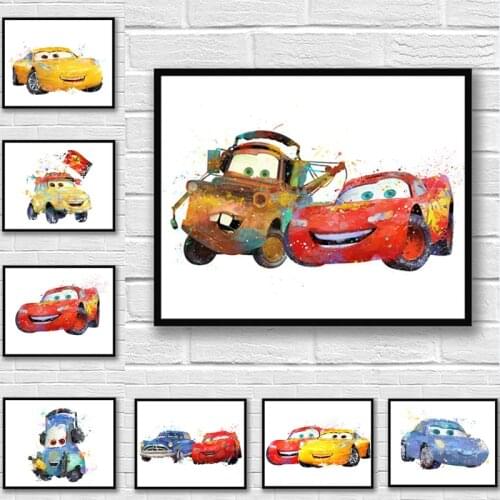 Disney Pixar Cars 2 Movie Poster Cartoon Lightning McQueen Canvas Painting Prints Wall Art Picture for Kids Room Decor Cuadros