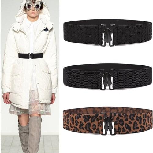 Anti Allergy Waistband elastic Belts for women without Metal Security Outdoor Leopard cummerbunds dress black alloy Buckle Belt