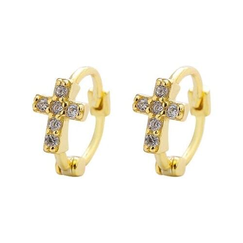 Gold Plated Cute Cross Rhinestones Korean Style Earrings Ear Clasp for Women Girls Wedding Party Ear Clip Jewelry Accessories
