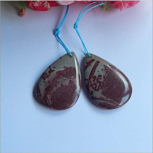 Sales 1Pairs Natural Stone Chohua Jasper Water Drop Gemstone Earring Bead 35x23x5mm 12.7g