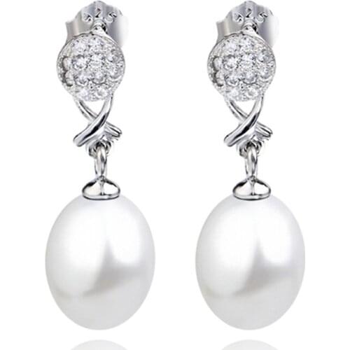 GNE1268 100% Fine 925 Sterling Silver Earring Beauty Fashion Pearls Crystal Drop Earrings Fashion Jewelry Fine Gift For Women