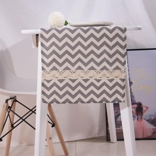 Cute Grey Color Waves Printing Linen Table Runner With Cotton Lace For Home Banquet Decora Bedside Cabinet Cover