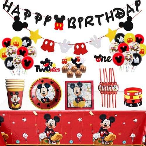 Cartoon Mickey Mouse Party Cutlery Kids Party Decoration Children Birthday Party Baby Bath Cup Plate Party Supplies Dinner sets