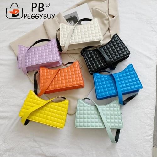 Fashion Women PU Leather Pure Color Shoulder Underarm Mini Hobos Bag Portable Street Travel Lattice Pattern Zipper Handbags