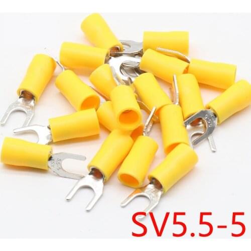 SV5.5-5 Yellow Furcate Terminal Cable Wire Connector 100PCS Fork Type Insulated Wiring Terminals for AWG12-10 SV5-5 SV