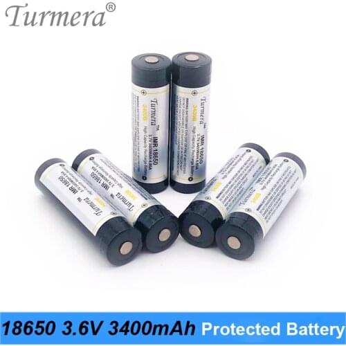 Turmera 18650 3400mAh NCR18650B 3.6V 3400mah Protected Rechargeable Lithium Battery 2MOS BMS for Headlamp and 18650 Flashlight O