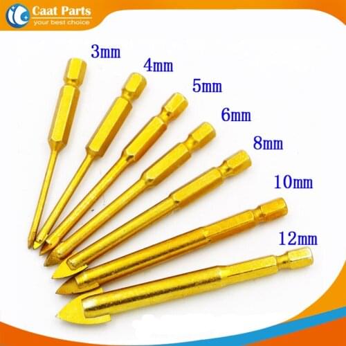 High quality! Titanium Coated Glass Drill Bits Set "-"Type 3/4/5/6/8/10/12mm with Hex Shank for Ceramic Tile Marble Mirror Glass