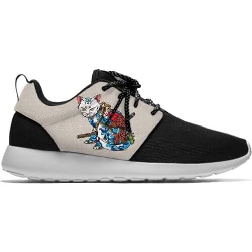 SAMURAI CAT Japanese Anime Harajuku Funny Vogue Sport Running Shoes Casual Breathable Lightweight 3D Print Men Women Sneakers