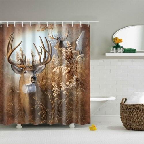 Elk Floral Moose Deer Shower Curtain 3D Bath Single Printing Waterproof Mildewproof for Bathroom Decor 180x200cm Size
