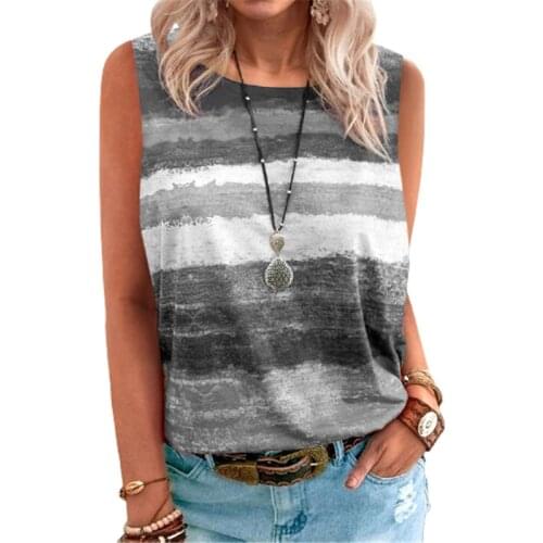 2021 New Women Tie Dye Gradient Striped T Shirt Summer Loose Beach Tops 5XL Large Size Female Casual O-Neck Sleeveless Tee Top
