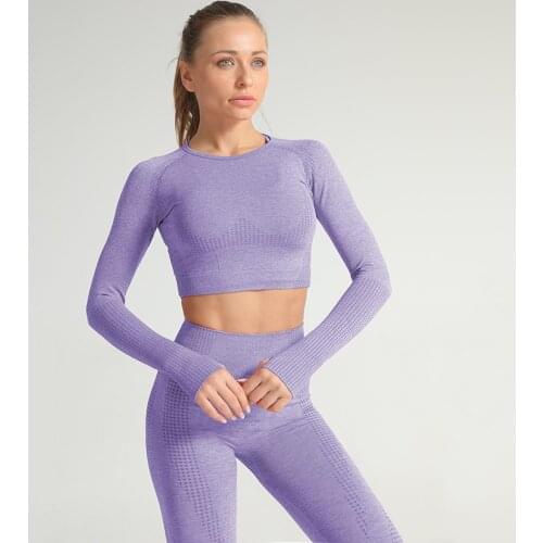 New Fashion Running Set Women Seamless Fitness Tracksuit Mujer 2 Piece Set High Waist Leggings+Long Sleeve Top Female Casual Set