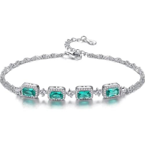 Luxury 100% 925 Sterling Silver Emerald Diamond Gemstone Bracelet for Women Women Wedding Engagement Charms Bracelets Gift