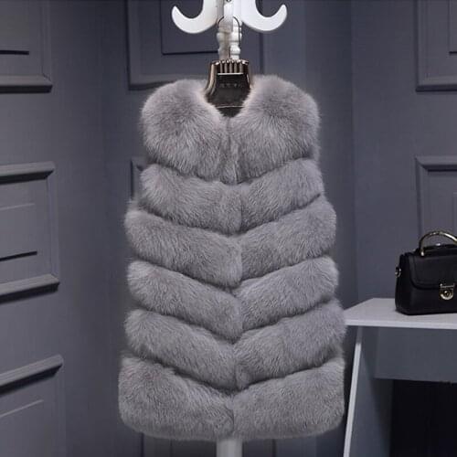 Women Fur Vest coat Medium Long Faux Fox Warm Coat Vests Winter Fashion fur Womens Coats Jacket Vest Top Female Plus Size 4XL