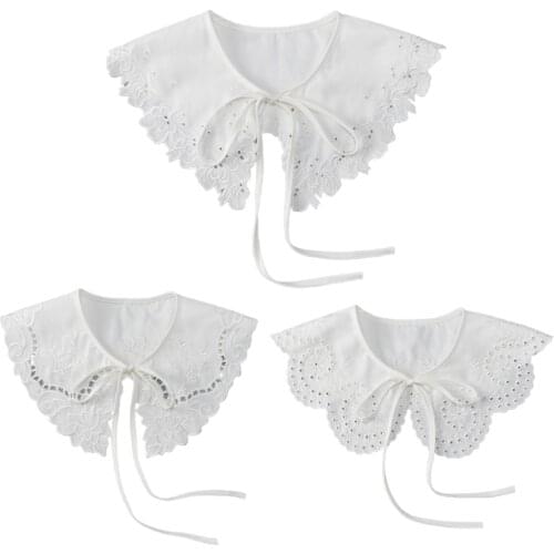 Women Sweet Faux Collar Flowers Embroidery Triangular Petal Shape False Collar Dress Shirt Ornamental Collar Necklace