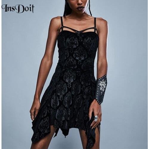 InsDoit Women Gothic Black Dress Vintage Aesthetic Sleeveless Backless A LINE Dress Harajuku Elegant Party Club Summer Dresses