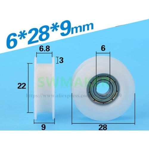 1pcs 6*28*9mm H grooved pulley, plastic-coated bearing wheel, roller passive wheel for engraving machine/3D printer