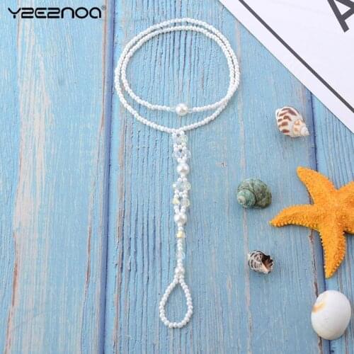 1PC Imitation Pearl Anklet Barefoot Sandal Foot Chain With Toe Ring Beach Anklet For Women Foot Jewelry
