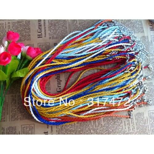 100pcs Mixed Color Braided PU Leather Cord Neckalce with Extended Chain New