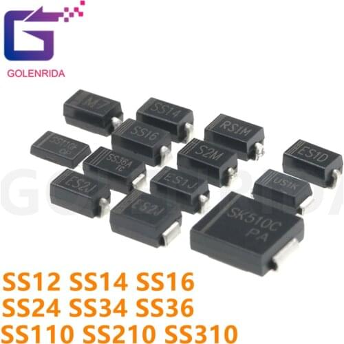 100PCS SMA Rectifier diode 1N5819 SS14 1N5822 SS34 SR160 SS16 1N5817 SS12 SR1100 SS110 SR360 SS36 SR240 SS24 SR2100 SS210 SS310