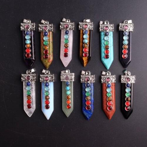 12PCS Bulk 7 Chakra Natural Stone Roses Quartz Necklace Pendant Druzy Reiki Healing Pendulum for Women Men Divination Amulet