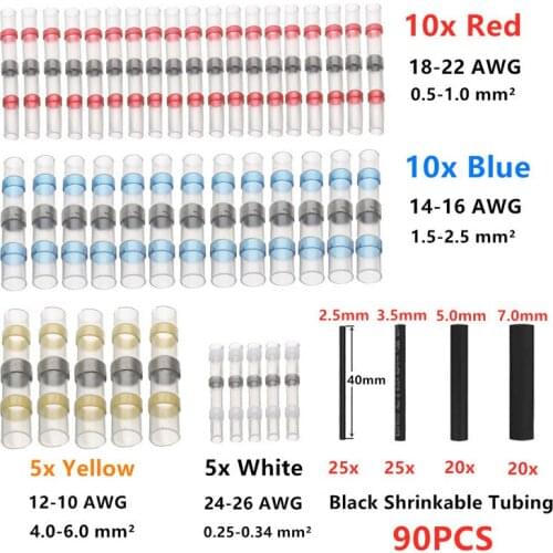 120PCS Mixed Waterproof Insulated Solder Seal Heat Shrink Butt Wire Connectors Butt Splice Wire Terminals for Car Boat