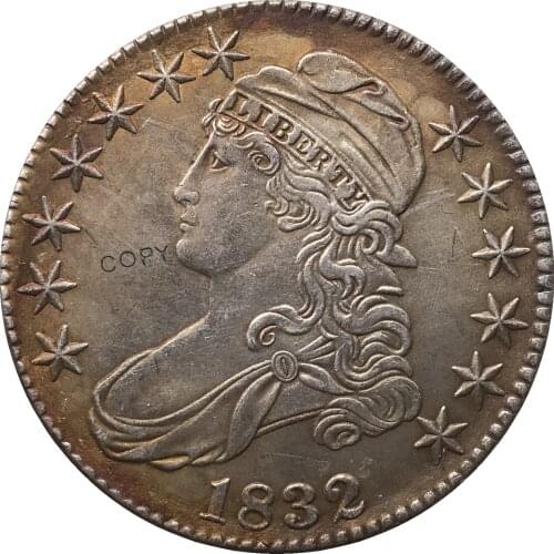1832 United States 50 Cents ½ Dollar Liberty Eagle Capped Bust Half Dollar Cupronickel Plated Silver White Copy Coin