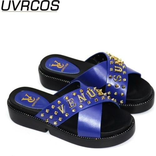 2021 Nigerian Women Wedding Shoes Decorated with Rhinestone Slippers Shoes for Women Ladies Shoes Summer Slippers HIGH Quality