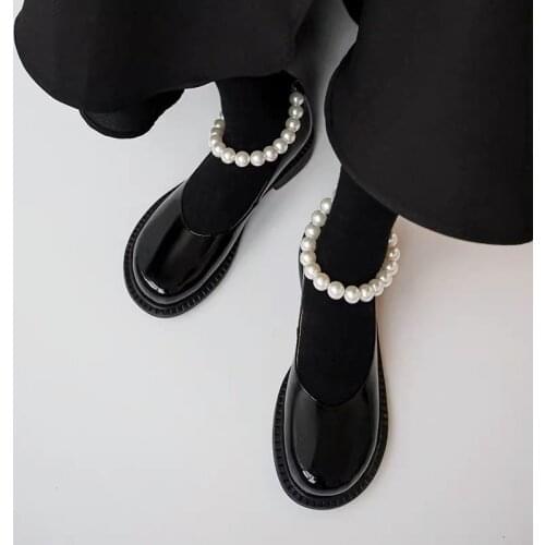 2021 college style new college style autumn retro small leather shoes with pearl patent leather single shoes X769