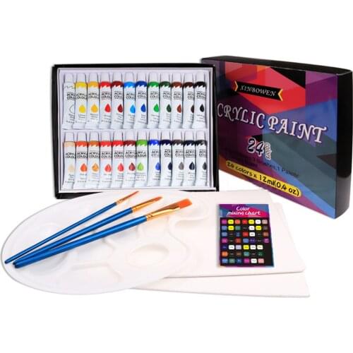 30Pcs Art Drawing Set 24 Vibrant Colors Acrylic Paint with 3 Brushes Paint Palette Color Mixing Chart for Kids/Teens/beginners