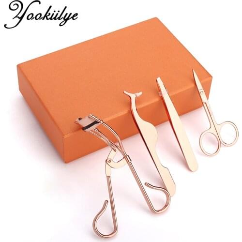 4in1 Eyelash Curler Set Portable Colorful False Eyelashes Tweezer Multifunction Beauty Scissor Eyebrow Clip Makeup Tool with Box