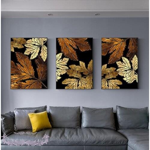 Abstract Gold Foil Leaf Canvas Poster Gold and Black Luxury Wall Art Picture for Living Room Modern Home Decoration