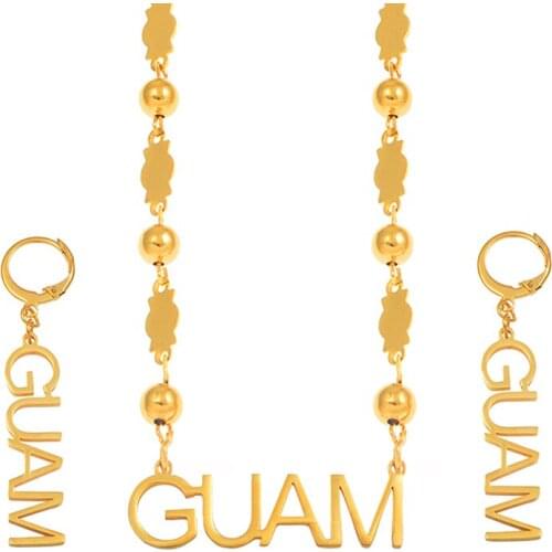 Anniyo Guam Pendant Beads Necklaces Earrings sets for Women Gold Color Ball Chain Jewellery Trendy Islands Party Gifts #069321